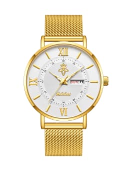 YaLaLuSi Stylish, Minimalist Unisex Watch with Date Display; Milanese Mesh Strap Couple’s Quartz Watch Reloj