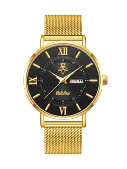 YaLaLuSi Stylish, Minimalist Unisex Watch with Date Display; Milanese Mesh Strap Couple’s Quartz Watch Reloj