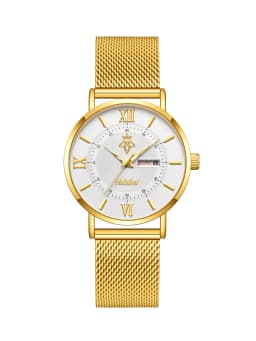YaLaLuSi Stylish, Minimalist Unisex Watch with Date Display; Milanese Mesh Strap Couple’s Quartz Watch Reloj