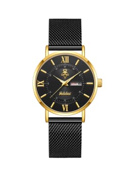 YaLaLuSi Stylish, Minimalist Unisex Watch with Date Display; Milanese Mesh Strap Couple’s Quartz Watch Reloj