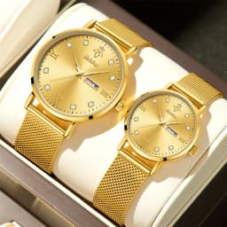 YaLaLuSi Fashionable Diamond-Set Roman Numeral Date Display Unisex Couple’s Quartz Wristwatch Reloj