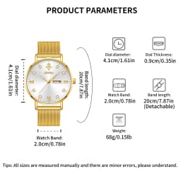 YaLaLuSi Fashionable Diamond-Set Roman Numeral Date Display Unisex Couple’s Quartz Wristwatch Reloj