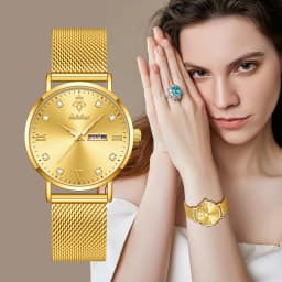 YaLaLuSi Fashionable Diamond-Set Roman Numeral Date Display Unisex Couple’s Quartz Wristwatch Reloj