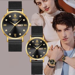 YaLaLuSi Fashionable Diamond-Set Roman Numeral Date Display Unisex Couple’s Quartz Wristwatch Reloj