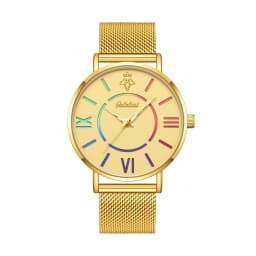 YaLaLuSi Rainbow Roman Numeral Men’s and Women’s Watches with Steel Straps – Quartz Wristwatches – Couples’ Watches – Gifts