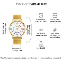 YaLaLuSi Rainbow Roman Numeral Men’s and Women’s Watches with Steel Straps – Quartz Wristwatches – Couples’ Watches – Gifts