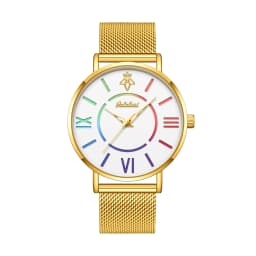 YaLaLuSi Rainbow Roman Numeral Men’s and Women’s Watches with Steel Straps – Quartz Wristwatches – Couples’ Watches – Gifts