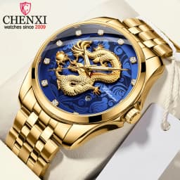 CHENXI Mens Business Luxury Full Steel Golden Quartz Watch Top Brand Waterproof Date Luminous Scratch-Proof Fashion Wristwatch