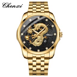 CHENXI Mens Business Luxury Full Steel Golden Quartz Watch Top Brand Waterproof Date Luminous Scratch-Proof Fashion Wristwatch