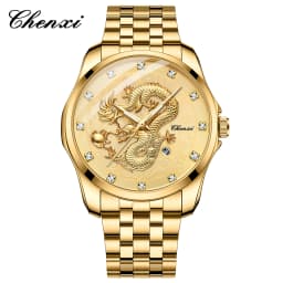 CHENXI Mens Business Luxury Full Steel Golden Quartz Watch Top Brand Waterproof Date Luminous Scratch-Proof Fashion Wristwatch