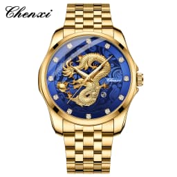 CHENXI Mens Business Luxury Full Steel Golden Quartz Watch Top Brand Waterproof Date Luminous Scratch-Proof Fashion Wristwatch