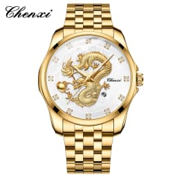 CHENXI Mens Business Luxury Full Steel Golden Quartz Watch Top Brand Waterproof Date Luminous Scratch-Proof Fashion Wristwatch