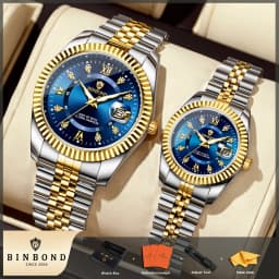 BINBOND Original Couple's Quartz Watches Luminous Waterproof Gift For Lover Men's Women's Watch Mujer Relojios +Gift Box