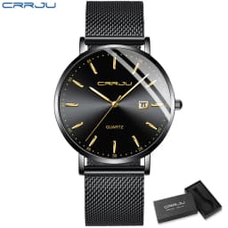 CRRJU Women Watch Fashion Quartz Waterproof Slim Stylish with Date Couple Wristwatch Mesh Strap Clock for Unisex Reloj Hombre