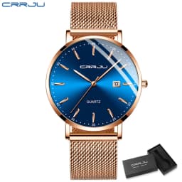 CRRJU Women Watch Fashion Quartz Waterproof Slim Stylish with Date Couple Wristwatch Mesh Strap Clock for Unisex Reloj Hombre