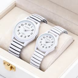 Fashion Couple Watches, a Pair of Casual Quartz Watches for Men and Women, Arabic Numerals, Elastic Strap Women's Wristwatch
