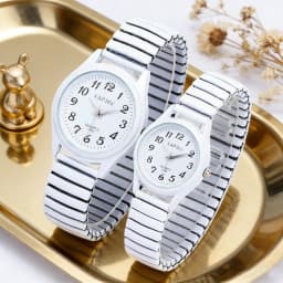 Fashion Couple Watches, a Pair of Casual Quartz Watches for Men and Women, Arabic Numerals, Elastic Strap Women's Wristwatch