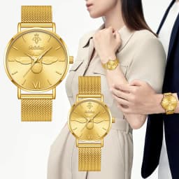 YaLaLuSi Minimalist Quartz Couple’s Watches with 3D Bee Relief Design for Men and Women Relojes De Mujeres
