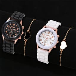 2PCS Men's three eyed business casual trendy belt quartz watch high-end atmospheric watch large dial