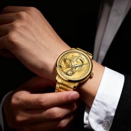 X-GEAR Top Luxury Fashion Ultra-Thin Men Watch Quartz Dragon Pattern Luminous Gold Color Stainless Steel Band Classics Men Watch