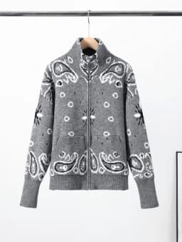 2026 Spring New Paisley Floral Print Knitted Cardigan Jacket Women Chic Long Sleeve Zipper Sweater Lady Casual Street Outerwear