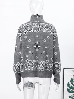 2026 Spring New Paisley Floral Print Knitted Cardigan Jacket Women Chic Long Sleeve Zipper Sweater Lady Casual Street Outerwear