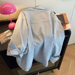 Vintage Denim Striped Oversized Shirt Beautiful Women's Blouses in Promotions Collared Shirt for Women's Spring Long Sleeved Top