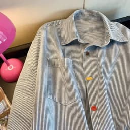 Vintage Denim Striped Oversized Shirt Beautiful Women's Blouses in Promotions Collared Shirt for Women's Spring Long Sleeved Top
