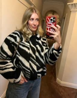 Women Zebra Print Faux Fur Jacket Lapel Collar Fluffy Long Sleeve Cropped Coat  Autumn Warm Winter Casual Chic Street Top 2026