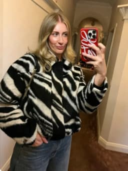 Women Zebra Print Faux Fur Jacket Lapel Collar Fluffy Long Sleeve Cropped Coat  Autumn Warm Winter Casual Chic Street Top 2026