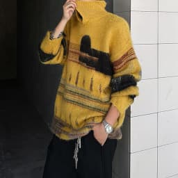 Stylish Mens Contrast Color Sweaters Autumn Winter Outdoor Casual Long Sleeve Lapel Knit Jumpers Men Vintage Knitited Polo Shirt