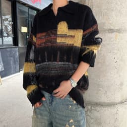 Stylish Mens Contrast Color Sweaters Autumn Winter Outdoor Casual Long Sleeve Lapel Knit Jumpers Men Vintage Knitited Polo Shirt