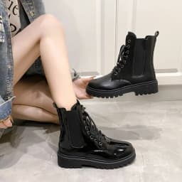 New Winter Mid-top Thick Heel Round Toe Motorcycle Shoes Comfortable and Fashionable Glossy/matte Women's Boots