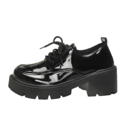 Women Block Heel Platform Oxford Shoes Lace Up Chunky Lug Sole Round Toe Vintage Preppy Casual Dress Shoes Black Brown