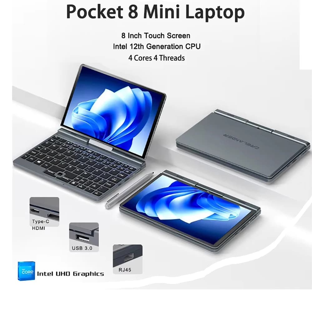 8-Inch P8 Mini Laptop Intel Alder N95 12G LPDDR5 128GB 256GB 512GB 1TB 2TB SSD Touch Screen 2-in-1 Notebook Tablet PC Flips 360°