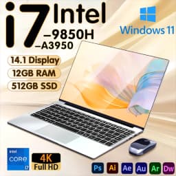NEW Arrival Intel I7-9850H Slim Office Laptop 14.1 Inch Windows 11 Pro 12GB RAM 512GB 1TB SSD 1920*1080 Office Study Computer PC