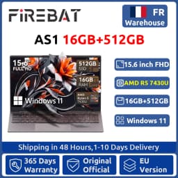 Firebat Laptop AS1 AMD R5 7430U 16GB DDR4 512GB SSD 15.6 Inch Windows 11 Notebook Type-C WIFI6 Backlit Full-size Keyboard