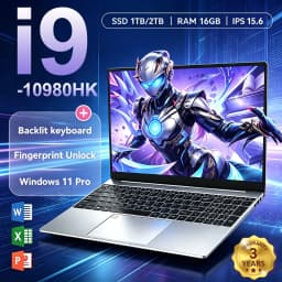 15.6" Ultraslim Laptops Intel Core i9 10980HK Fingerprint Unlock Laptop 16GB RAM 2TB SSD Windows 11 Gaming Office Study Computer