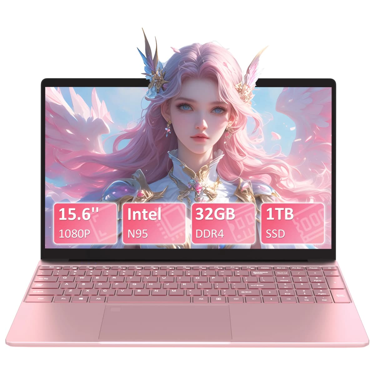 15.6" Pink Laptop, Intel N95, 32Gb Ddr4 Ram, 1Tb Ssd, Windows 11 Pro, Notebook Pc, Ips 1920X1080, Dual Band Wifi, Bluetooth 5.0, Portable Computer for Office & Study