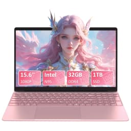 15.6" Pink Laptop, Intel N95, 32Gb Ddr4 Ram, 1Tb Ssd, Windows 11 Pro, Notebook Pc, Ips 1920X1080, Dual Band Wifi, Bluetooth 5.0, Portable Computer for Office & Study