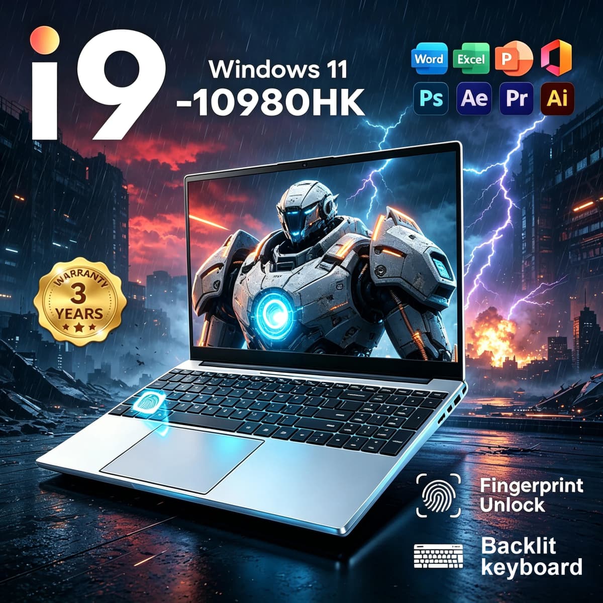 Intel 15.6 inch Laptop Intel Core I9 10980HK Notebook PC 16GB RAM 1TB SSD 1920*1080HD Office Gaming Study Home Use Computer Windows 11 Backlit Keyboard Fingerprint Unlock Laptop Computer