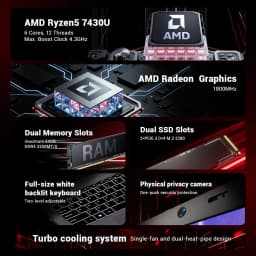 Firebat Laptop AS1 AMD R5 7430U 16GB DDR4 512GB SSD 15.6 Inch Windows 11 Notebook Type-C WIFI6 Backlit Full-size Keyboard