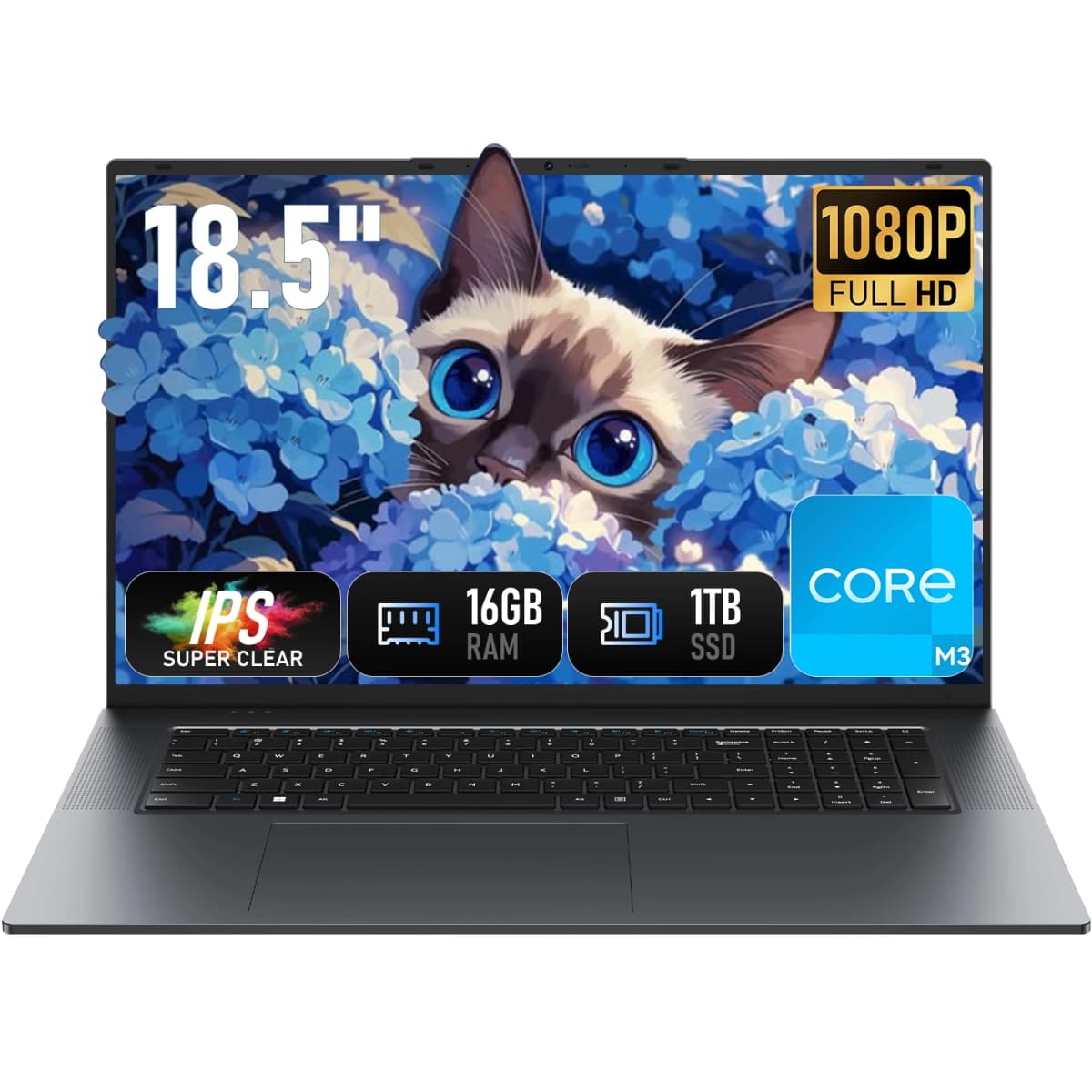18.5' Laptop Intel Core M3-8100Y 3.4GHz, 16GB RAM 1TB SSD, Win 11 Pro Notebook Computer, FHD IPS Display 1920x1080, Full Keyboard with Numeric Keypad, USB-C HDMI RJ45, Dual Screen Support, Laptop for Work & Study