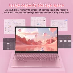 15,6-Zoll-Laptop in Rosa, N95-Prozessor, 16 GB DDR4, 512 GB SSD, Entsperrung per Fingerabdruck, FHD-Display, hintergrundbeleuchtete Tastatur, Multi-Interface