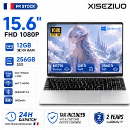 15.6" Laptop Computer Intel N3710 Quad Core Processor 12GB RAM 256GB SSD Notebook Windows 10 Pro PC FHD 1080P IPS Display WiFi 2.4G/5G Bluetooth 5.2 Slim Lightweight Laptop for Student Business Office Home Use Multilingual system DE FR IT ES