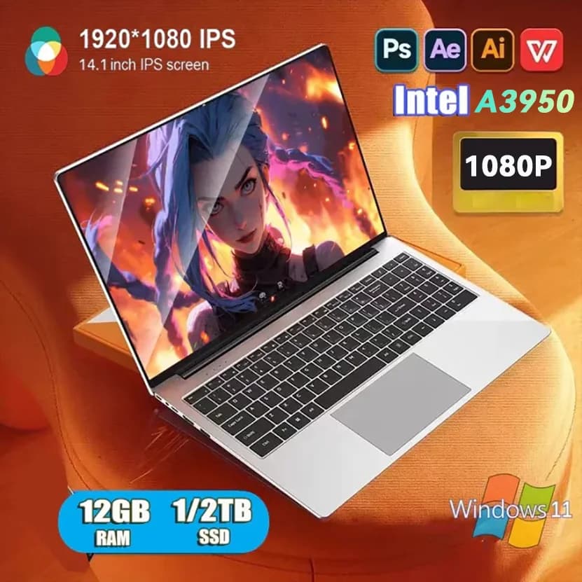 FUCHU 2026 NEW Laptop Windows 11 Intel ATOM X7 A3950 12GB RAM 512GB 1TB SSD 1920*1080 Office Study Computer PC