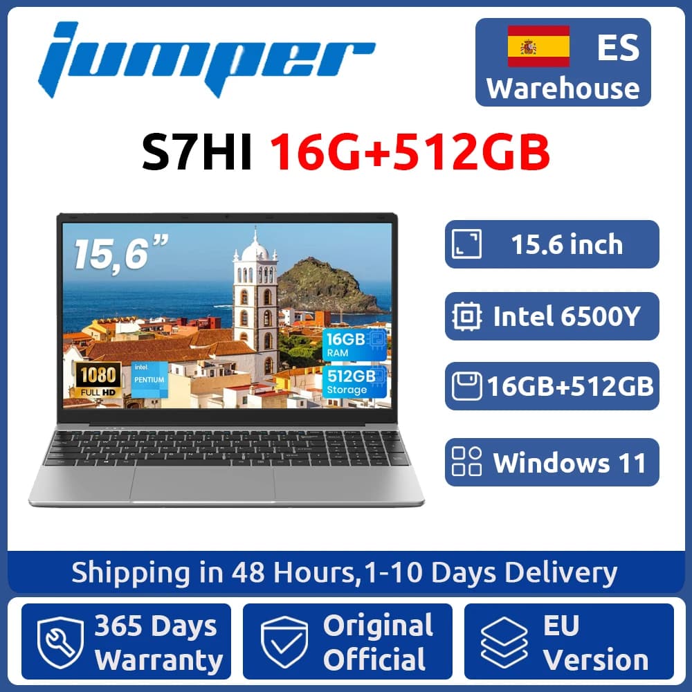 Jumper Laptop 15.6-inch FHD display, 16GB RAM 512GB SSD (Expandable by 512GB via TF card), 6500Y Processor(up to 3.4GHz), Lightweight Notebook for Business and Students, 2 Stereo Speakers/Type-C/USB 3.0/Numeric keypad