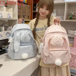 Large capacity school backpack for girls Cherry pink peach rabbitt wavepointcutebackpacksforteengirlsTravelandplaygirlsbackpack