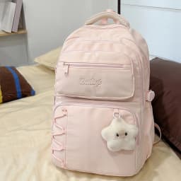 Cute Korean Style Backpack for Young Women Nylon Lightweight Multi-Pocket Travel Bag