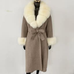 OFTBUY New Luxury Winter Clothes Outerwear Women Mid-Length 100% Wool Coat Real Fox Fur Collar Belted Wrap Woolen Jacket Female